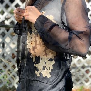 Vintage sheer silk button down top size medium.